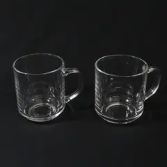 Lot Of 2 Luminarc / Arcoroc Classique Pattern Clear Glass Mugs 3.75" Tall