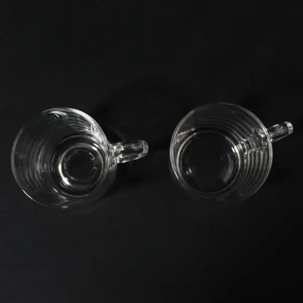 Lot Of 2 Luminarc / Arcoroc Classique Pattern Clear Glass Mugs 3.75" Tall