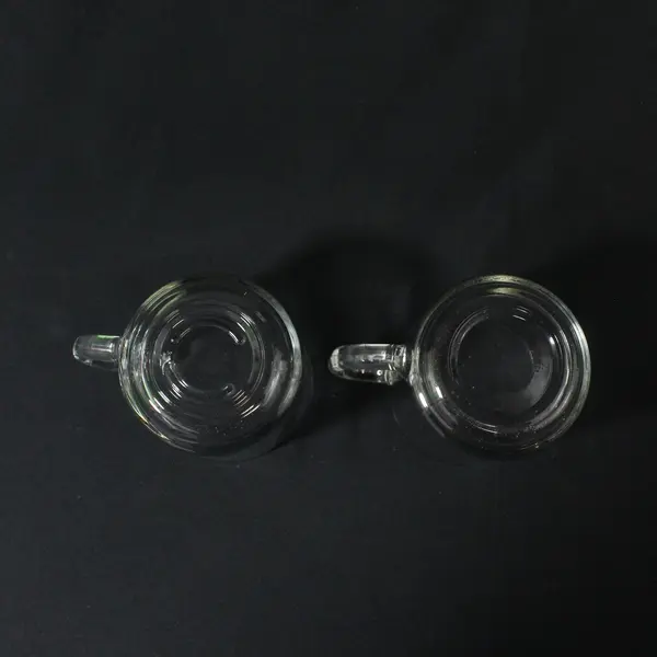 Lot Of 2 Luminarc / Arcoroc Classique Pattern Clear Glass Mugs 3.75" Tall