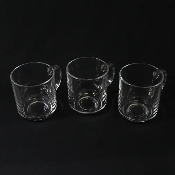 Lot Of 3 Luminarc / Arcoroc Classique Pattern Clear Glass Mugs 3.75" Tall
