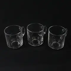Lot Of 3 Luminarc / Arcoroc Classique Pattern Clear Glass Mugs 3.75" Tall