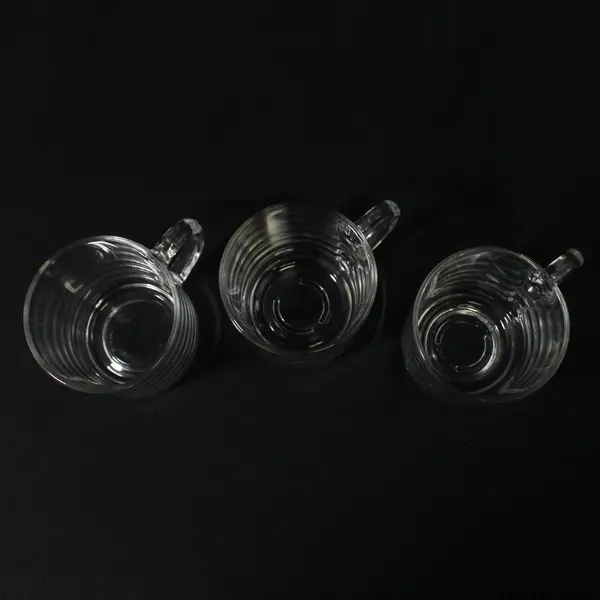 Lot Of 3 Luminarc / Arcoroc Classique Pattern Clear Glass Mugs 3.75" Tall