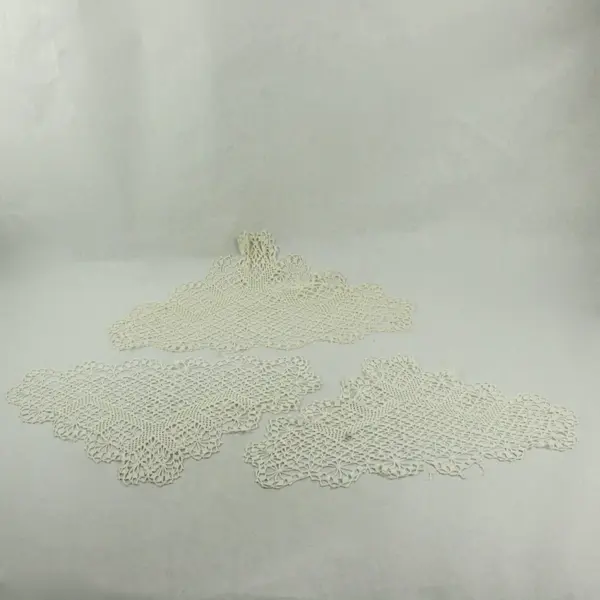 Lot of 3 Vintage Ivory Off-White Hand Crocheted Lace Triangle Doilies