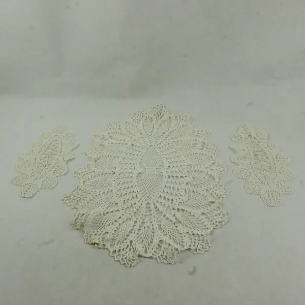 Lot of 3 Vintage Ivory Hand Crochet Doilies Lace Table Runners Placemats