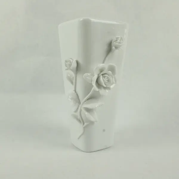 Tozai Home Modern Glazed White Porcelain 3D Floral Flowers Decorative Vase 6.75"