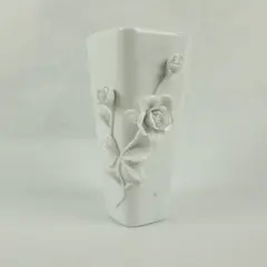 Tozai Home Modern Glazed White Porcelain 3D Floral Flowers Decorative Vase 6.75"
