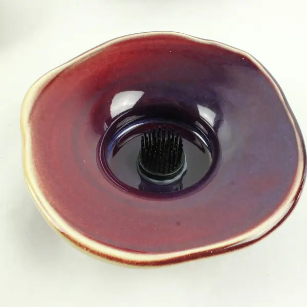 Lot of 3 Hand Made Ceramic Artisan Flower Frog Pin Bowl Multicolor 6.5''