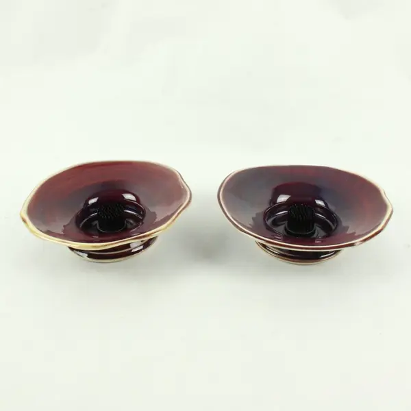 Lot of 2 Hand Made Ceramic Artisan Flower Frog Pin Bowl Multicolor 6.5''