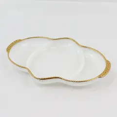 Vintage  Anchor Hocking Fire King Milk Glass Divided Relish Dish With Gold Trim