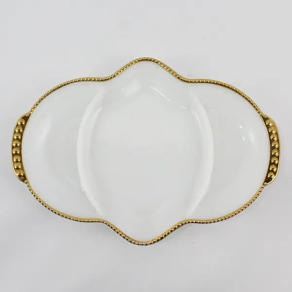 Vintage  Anchor Hocking Fire King Milk Glass Divided Relish Dish With Gold Trim