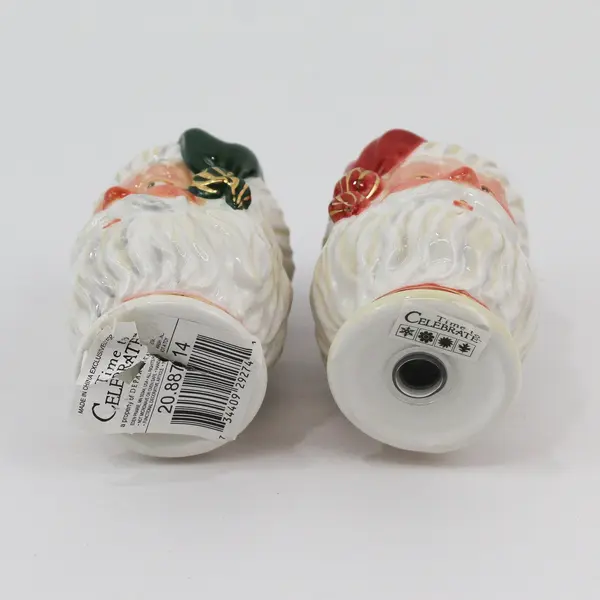 Time To Celebrate Santa Head  Ceramic Salt And Pepper Shakers NWT