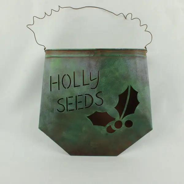 Vtg Christmas Metal Hanging Wall Pocket Vase Holly Seeds Large