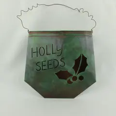 Vtg Christmas Metal Hanging Wall Pocket Vase Holly Seeds Large