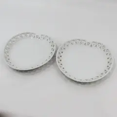 Set of 2 Rynne's China Reticulated Lace Edge Heart Shaped Plates