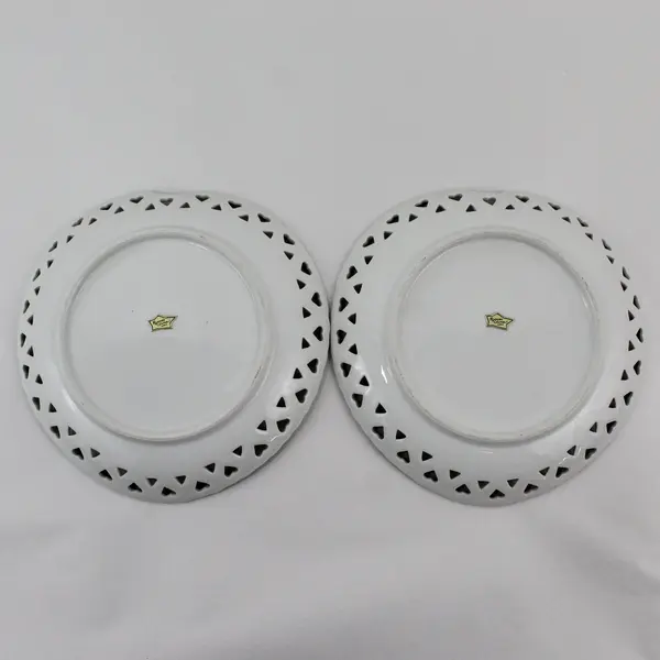 Set of 2 Rynne's China Reticulated Lace Edge Heart Shaped Plates