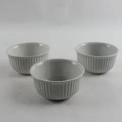 Lot Of 3 Pier 1 Ribbed Ramekin Baking Dishes Porcelain White 3.5 Diameter 
