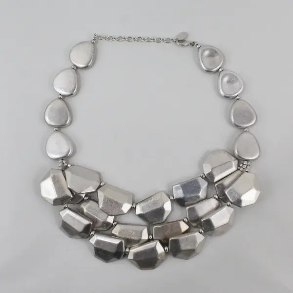 MW Multi-Strand Chunky Silver-Tone Costume Jewelry Necklace 25"