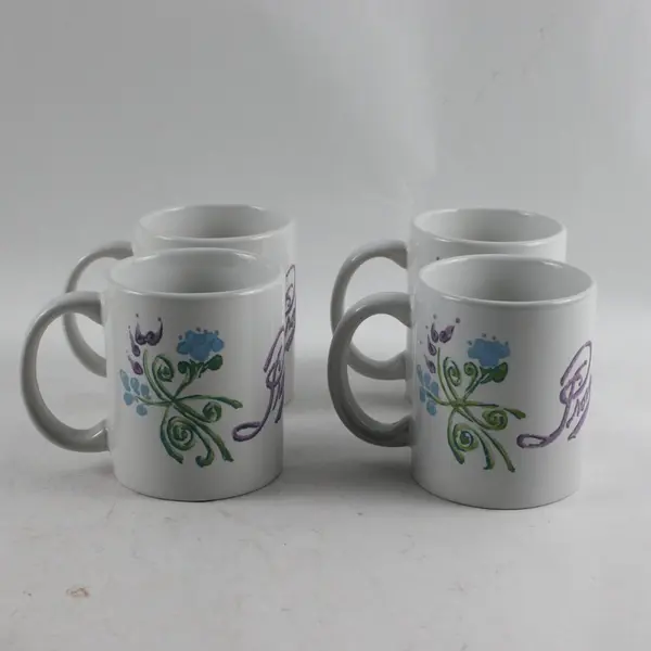 Set of 4 M Ware "Provence" Purple and Blue Floral Mugs