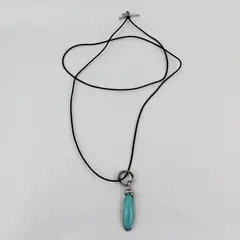 Marie Elongated Turquoise Cabochon Silver-Tone Black Cord Necklace 35in