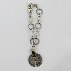 Brighton Red Two-Tone Metal Cross Medallion Bracelet 