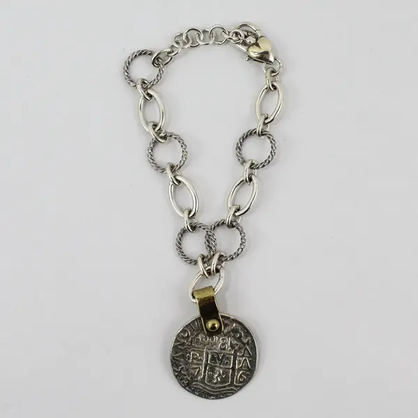 Brighton Red Two-Tone Metal Cross Medallion Bracelet 