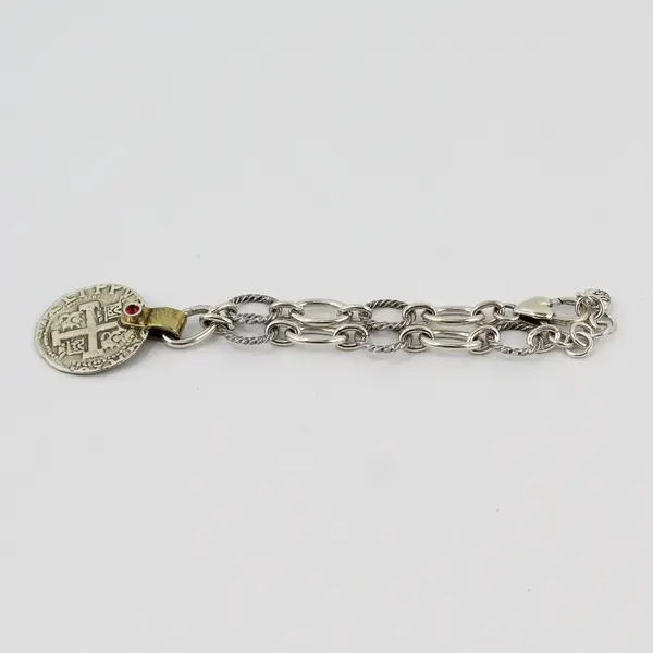 Brighton Red Two-Tone Metal Cross Medallion Bracelet 