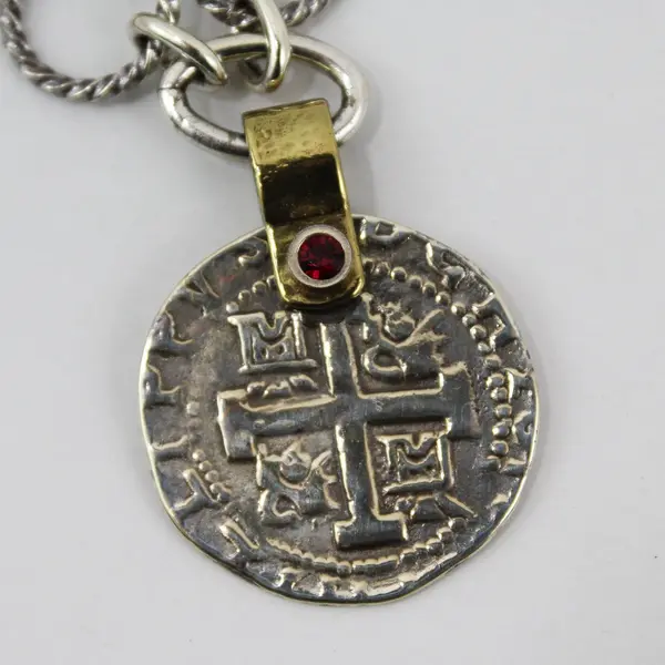 Brighton Red Two-Tone Metal Cross Medallion Bracelet 