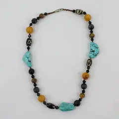 Turquoise and Tiger's Eye Multicolor Beaded Necklace 20" 925 Clasp
