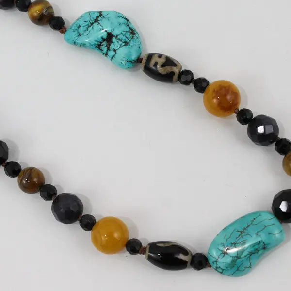 Turquoise and Tiger's Eye Multicolor Beaded Necklace 20" 925 Clasp