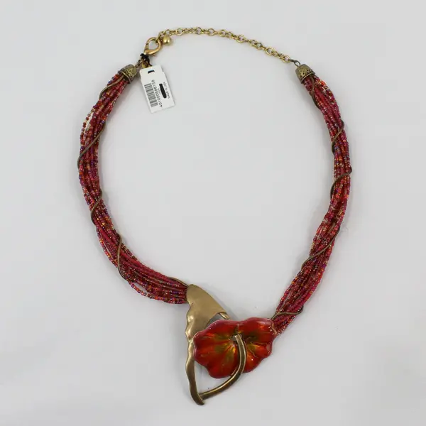 Chico's Multi-Strand Pink Iridescent Seed Bead Gold-Tone Necklace 20"