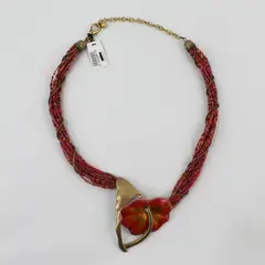 Chico's Multi-Strand Pink Iridescent Seed Bead Gold-Tone Necklace 20"