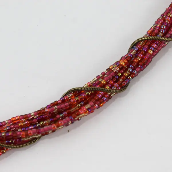Chico's Multi-Strand Pink Iridescent Seed Bead Gold-Tone Necklace 20"