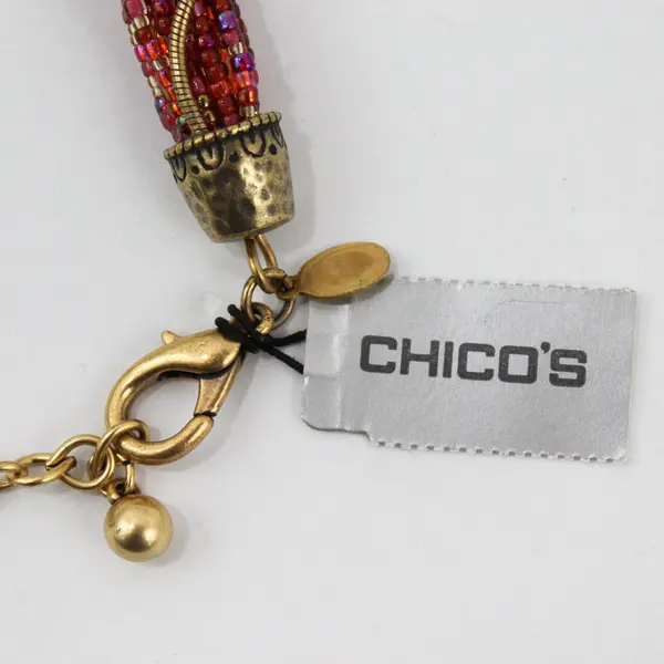 Chico's Multi-Strand Pink Iridescent Seed Bead Gold-Tone Necklace 20"