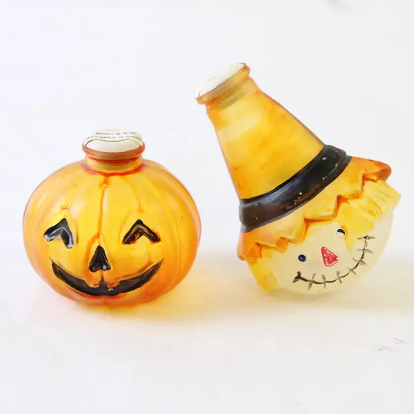 Old World Christmas Lot of 2 Painted Glass Light Covers Scarecrow Pumpkin