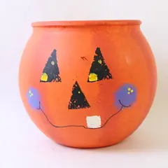 Hand-Painted Glass Halloween Pumpkin Candy Treat Dish Bowl Jack-o-Lantern