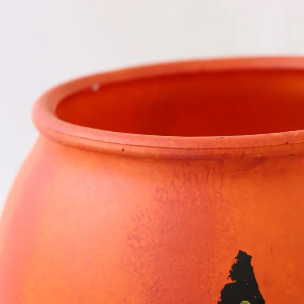 Hand-Painted Glass Halloween Pumpkin Candy Treat Dish Bowl Jack-o-Lantern