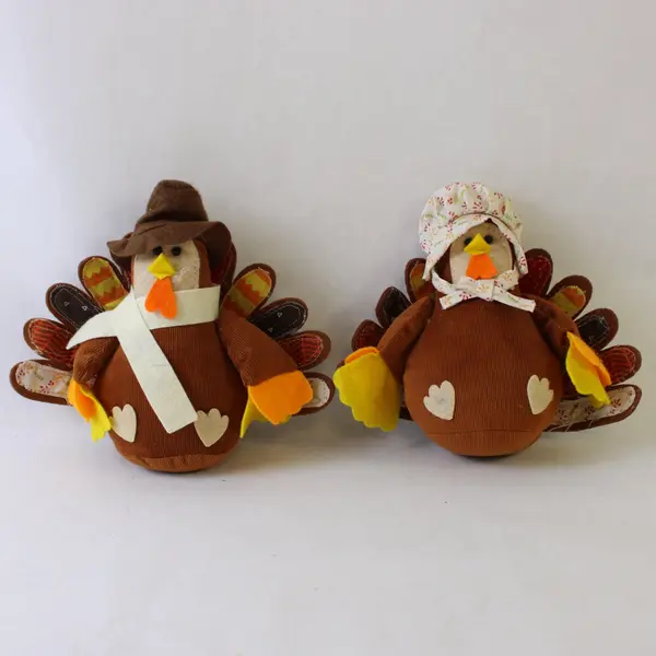 Lot of 2 Handmade Stuffed Fabric Turkey Plush Thanksgiving Fall Decor