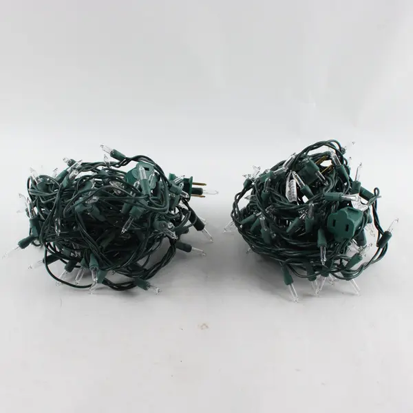 Lot of 2 White Incandescent Christmas String Lights Green Cord 22 ft Each TESTED