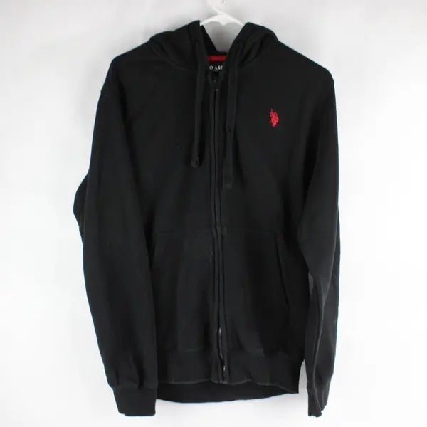 U.S. Polo Assn. Hoodie Men's M Black Fleece Lined Logo Drawstring Full Zip