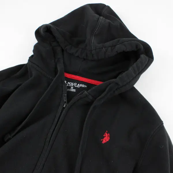 U.S. Polo Assn. Hoodie Men's M Black Fleece Lined Logo Drawstring Full Zip