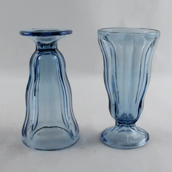 Set of 2 Anchor Hocking Blue Glass Ice Cream Sundae Glasses 6-3/4"