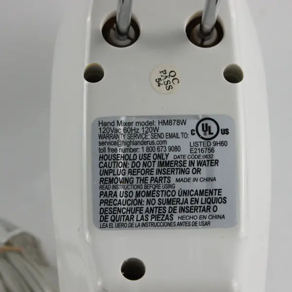 5-Speed Plug-In Electric Hand Mixer Model HM878W White WORKS
