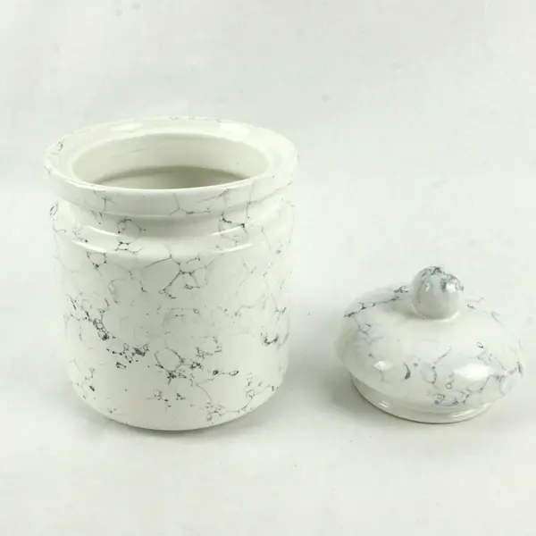 White Faux Marble Ceramic Canister 8"