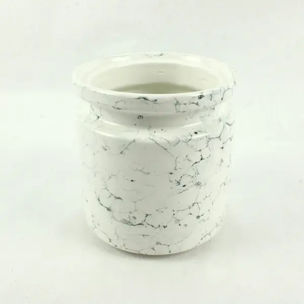 White Faux Marble Ceramic Canister 8"