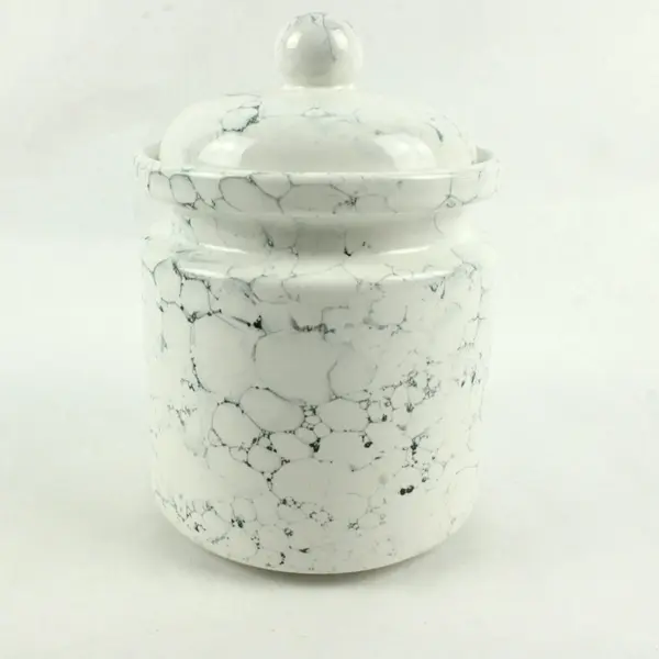 White Faux Marble Ceramic Canister 8"