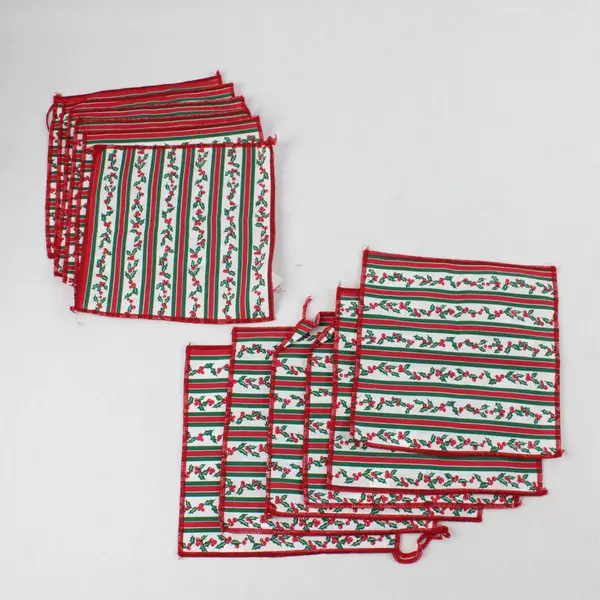 Lot of 12 Lillian Vernon Holly Berry Stripe Christmas Napkins