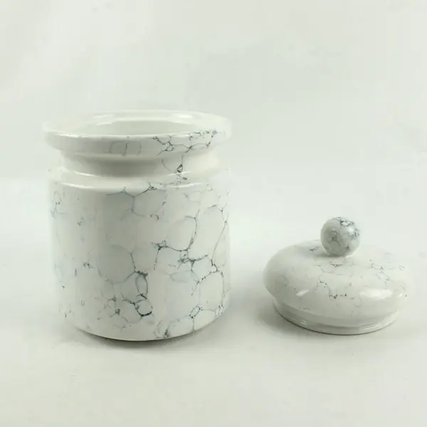 White Faux Marble Ceramic Canister 9"