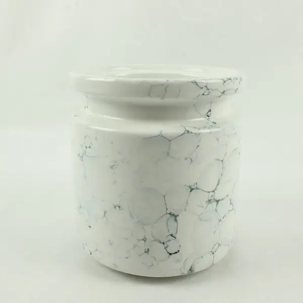 White Faux Marble Ceramic Canister 9"