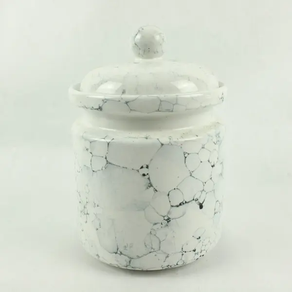 White Faux Marble Ceramic Canister 9"