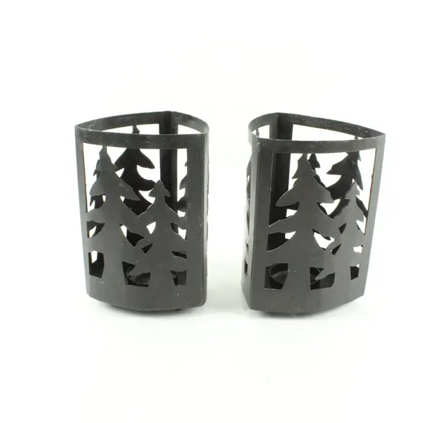 Set of 2 Black Metal Pine Tree Silhouette Tealight Holders 6-3/4" FLAWED